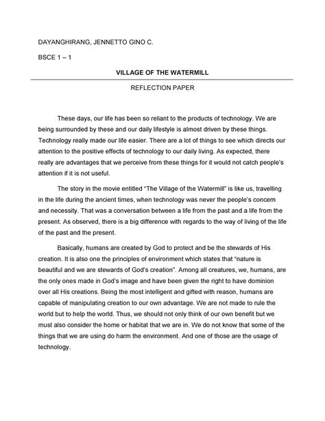 village of the watermills reflection|Reflection Paper 2 .